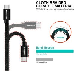 Swissten Textile Универсальный Micro USB Кабель данных 2.0m черный цена и информация | Кабели для телефонов | 220.lv