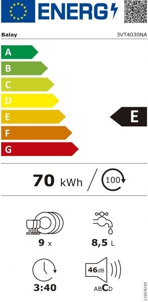 Trauku mazgājamā mašīna Balay 3VT4030NA Balts (45 cm) cena un informācija | Trauku mazgājamās mašīnas | 220.lv