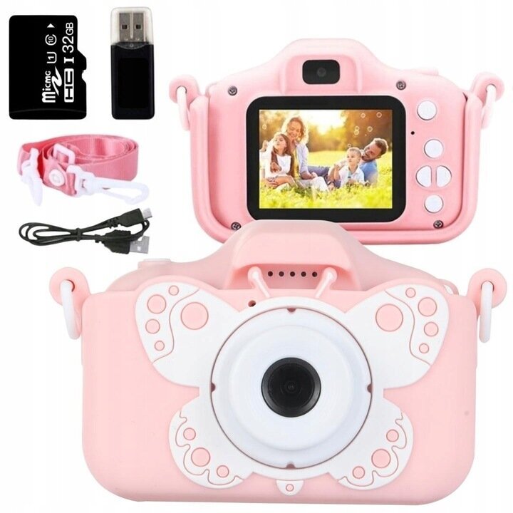 Bērnu digitālais fotoaparāts "Butterfly", rozā. cena un informācija | Attīstošās rotaļlietas | 220.lv