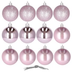 Ziemassvētku rotājumi, rozā, 12 gab. cena un informācija | Eglīšu rotājumi | 220.lv