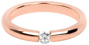 Тонкое стальное кольцо с покрытием из розового золота и кристаллом Troli цена и информация | Кольца | 220.lv