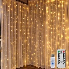 Gaismas virtene-aizkars 3x3 silta balta gaisma cena un informācija | Ziemassvētku lampiņas, LED virtenes | 220.lv