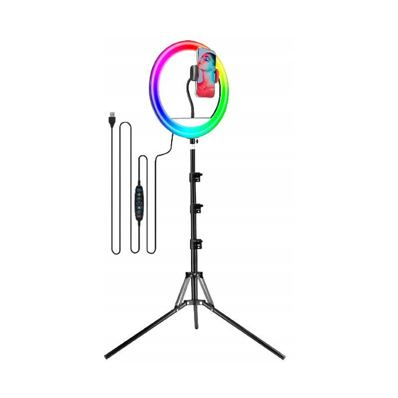 Gredzenveida LED lampa RGB 30 cm ar statīvu un citiem piederumiem cena un informācija | Selfie Sticks | 220.lv