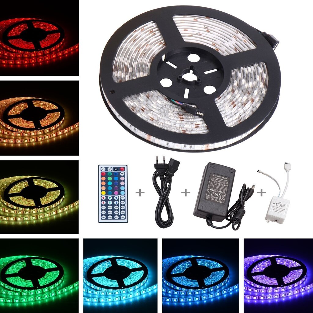 RGB LED lente 5 m, 5050 ar tālvadības pulti, ūdensizturīga cena un informācija | LED lentes | 220.lv