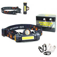 Налобный фонарь LED XPE COB USB зарядка с магнитом цена и информация | Фонарик | 220.lv