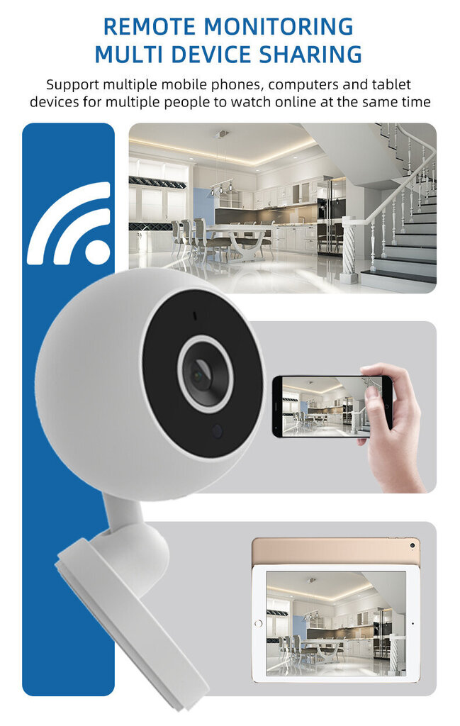 Ar vadu lietojama mini novērošanas kamera WIFI Full HD Smart Camera cena un informācija | Novērošanas kameras | 220.lv