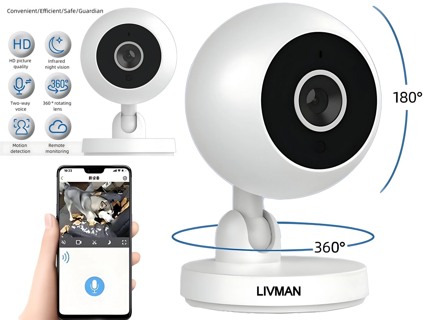 Ar vadu lietojama mini novērošanas kamera WIFI Full HD Smart Camera cena un informācija | Novērošanas kameras | 220.lv