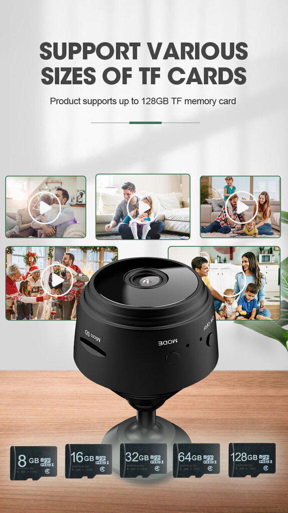 Mini bezvadu novērošanas kamera WIFI Full HD A9 cena un informācija | Novērošanas kameras | 220.lv