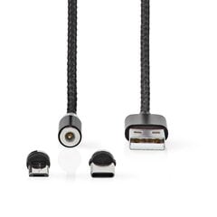 Kabelis Type-C/micro USB, 2m, melns, USB2.0, magnēts, neilons цена и информация | Кабели и провода | 220.lv