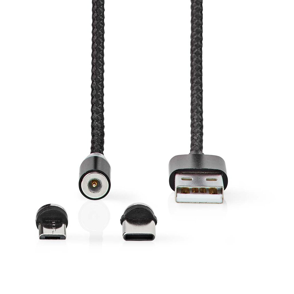 Kabelis Type-C/micro USB, 2m, melns, USB2.0, magnēts, neilons cena un informācija | Kabeļi un vadi | 220.lv