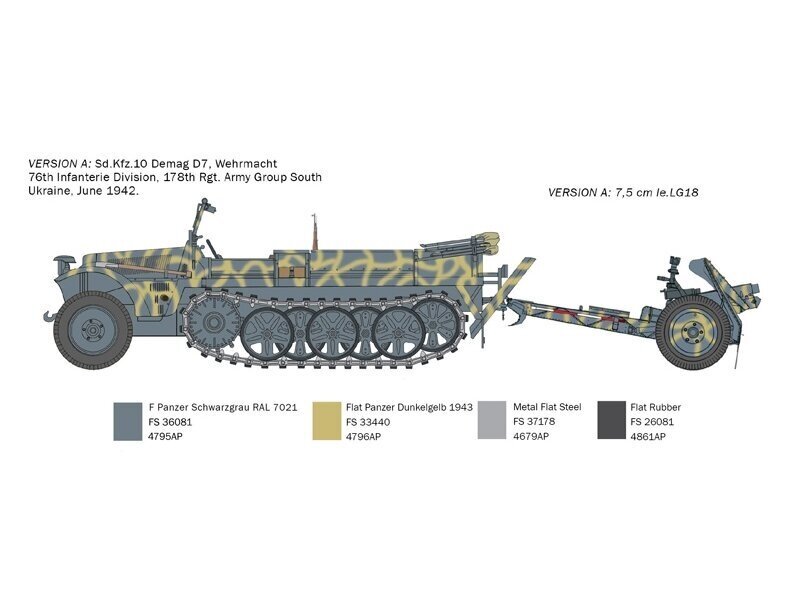 Italeri - Sd. Kfz. 10 Demag D7 with 7,5 cm leIG 18 and crew, 1/35, 6595 cena un informācija | Konstruktori | 220.lv