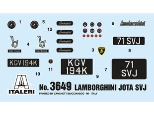 Italeri - Lamborghini Miura Jota SVJ, 1/24, 3649 cena un informācija | Konstruktori | 220.lv