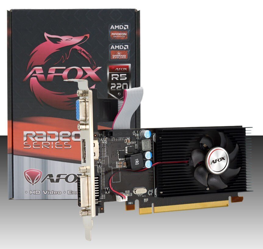 AFOX Radeon R5 220 1GB DDR3 LP (AFR5220-1024D3L5) cena un informācija | Videokartes (GPU) | 220.lv