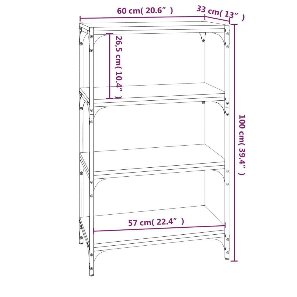 vidaXL grāmatplaukts, ozola, 60x33x100 cm, inženierijas koks, tērauds cena un informācija | Plaukti | 220.lv