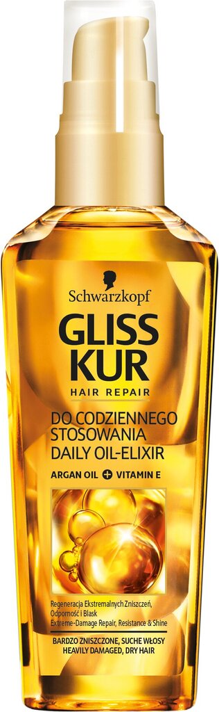 Matu atjaunošanas līdzeklis Gliss Kur Daily oil elixir for very damaged, dry hair 75 ml cena un informācija | Matu uzlabošanai | 220.lv