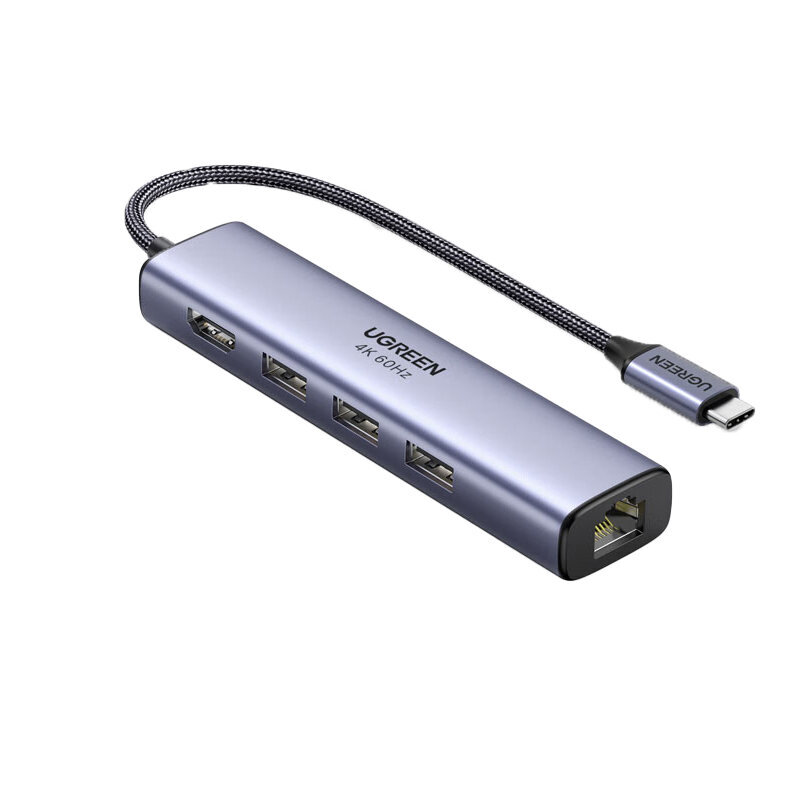 Adapteris UGREEN 20934 CM475 5in1 Type-C Uz HDMI 3USB3.0 4K 1000mbps par HUAWEI Mate40/P50 Samsung S20 cena un informācija | Adapteri un USB centrmezgli | 220.lv