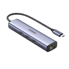 Adapteris UGREEN 20917 CM475 4in1 Type-C Uz 3USB3.0 100mbps par HUAWEI Mate40/P50 Samsung S20 cena un informācija | Adapteri un USB centrmezgli | 220.lv