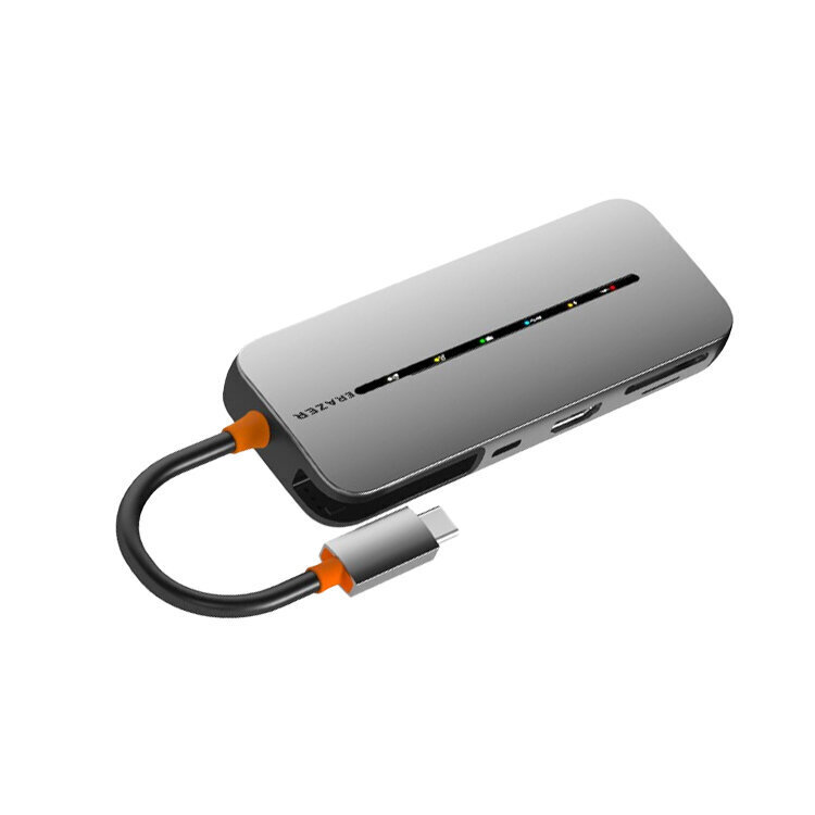 Adapteris ERAZER DC09 9in1 Type-C Uz Thunderbolt4 PD100W HDMI 1000mbps 2USB3.0 2USB2.0 par HUAWEI Mate40/P50 Samsung S20 cena un informācija | Adapteri un USB centrmezgli | 220.lv