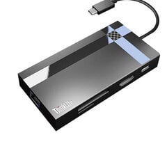 Адаптер ThinkPad 8in1 LC08 Type-C До 3USB3.0 RJ45 1000mbps SD/TF HDMI PD для HUAWEI Mate40/P50 Samsung S20 цена и информация | Адаптеры и USB разветвители | 220.lv