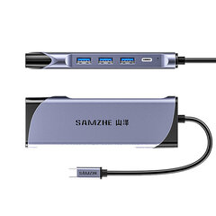 Адаптер Samzhe DK-S10 10in1 Type-C До HDMI VGA SD/TF 1000mbps PD100W 3USB3.0 для HUAWEI Mate40/P50 Samsung S20 цена и информация | Адаптеры и USB разветвители | 220.lv