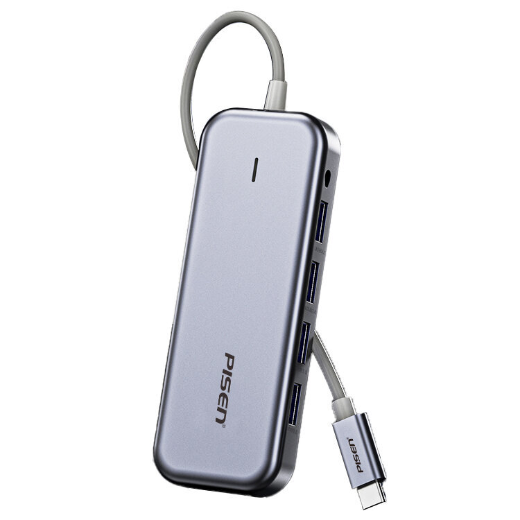 Adapteris PISEN NJ-TC12 6in1 Type-C Uz HDMI 3USB3.0 PD 1000mbps par HUAWEI Mate40/P50 Samsung S20 cena un informācija | Adapteri un USB centrmezgli | 220.lv