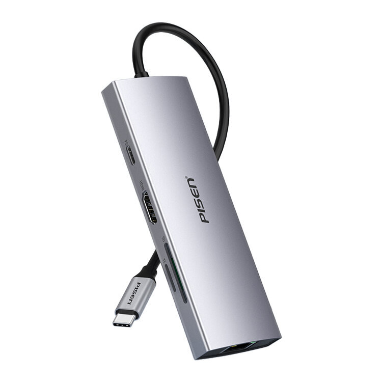 Adapteris PISEN PGM-HB02 8in1 Type-C Uz HDMI 3USB3.0 PD100W SD/TF 1000mbps par HUAWEI Mate40/P50 Samsung S20 cena un informācija | Adapteri un USB centrmezgli | 220.lv