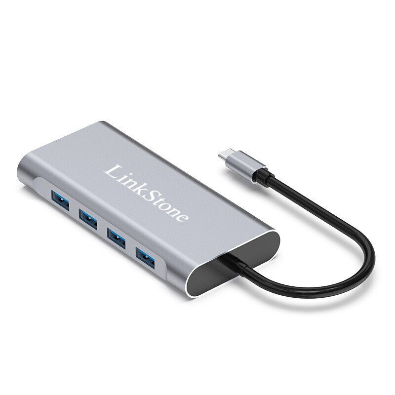 Adapteris LinkStone C330C 11in1 Type-C Uz 100mbps 4USB3.0 VGA HDMI SD/TF PD AUX 3.5mm par HUAWEI Mate40/P50 Samsung S20 цена и информация | Adapteri un USB centrmezgli | 220.lv