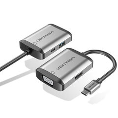 Adapteris VENTION TFAHB 4in1 Type-C Uz PD HDMI USB3.0 VGA par HUAWEI Mate40/P50 Samsung S20 цена и информация | Адаптеры и USB разветвители | 220.lv