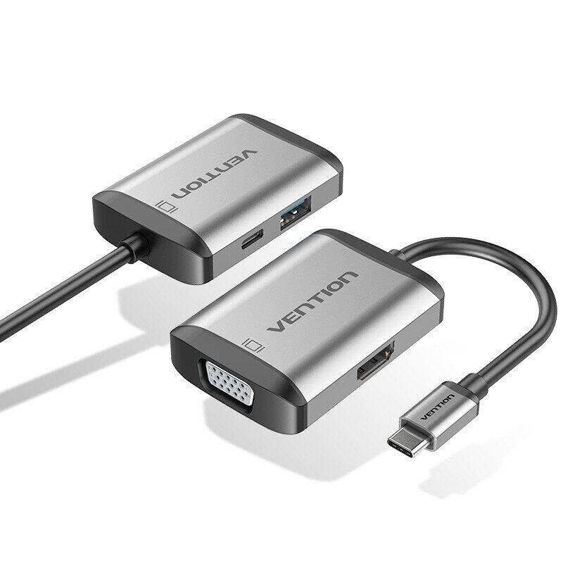 Adapteris VENTION TFAHB 4in1 Type-C Uz PD HDMI USB3.0 VGA par HUAWEI Mate40/P50 Samsung S20 цена и информация | Adapteri un USB centrmezgli | 220.lv