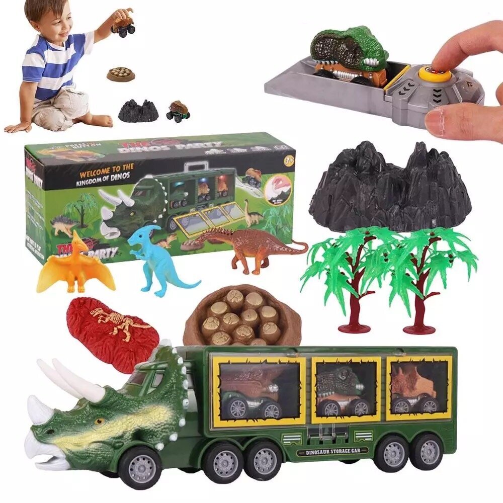 Dino kravas automašīna ar mūziku - zaļa цена и информация | Rotaļlietas zēniem | 220.lv