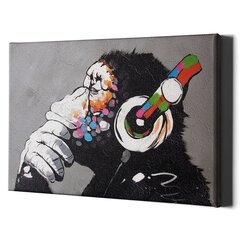 Sienas apdruka Audekls Banksy Graffiti mērkaķis ar austiņām, interjera dekors - 78 x 50 cm цена и информация | Картины | 220.lv