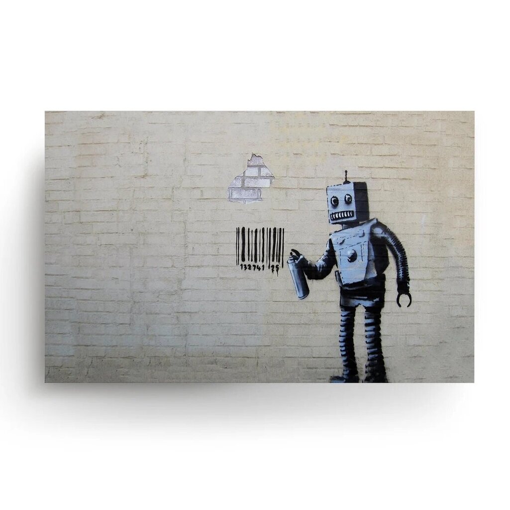 Sienas plakāts Banksy Graffiti Robot ar svītrkoda interjera dekoru - 100 x 71 cm cena un informācija | Gleznas | 220.lv