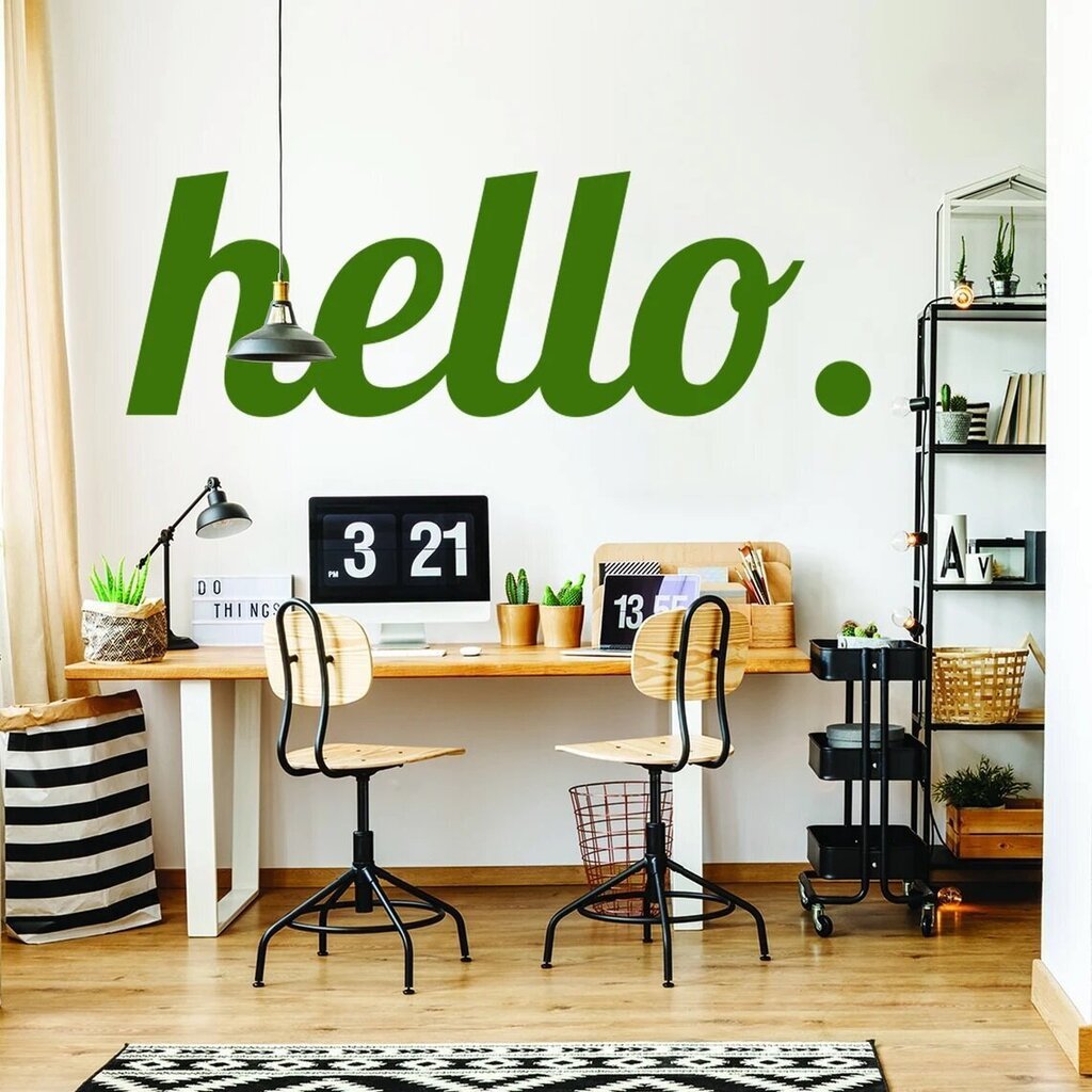 Vinila sienas uzlīme "Hello" ar uzrakstiem zaļš teksts uzlīme interjera dekors - 140 x 48 cm цена и информация | Dekoratīvās uzlīmes | 220.lv