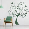 Vinila sienas uzlīme, liels, smalks zaļš koks, botānisks interjera dekors — 140 x 129