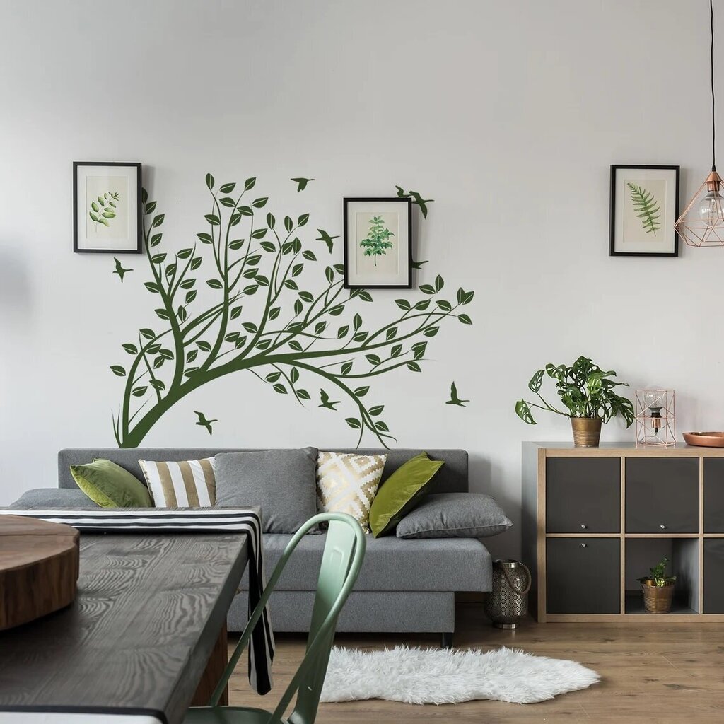 Vinila sienas uzlīmes koks ar zaļumu zaļas krāsas uzlīmi Interjera dekors - 120 x 96 cm cena un informācija | Dekoratīvās uzlīmes | 220.lv
