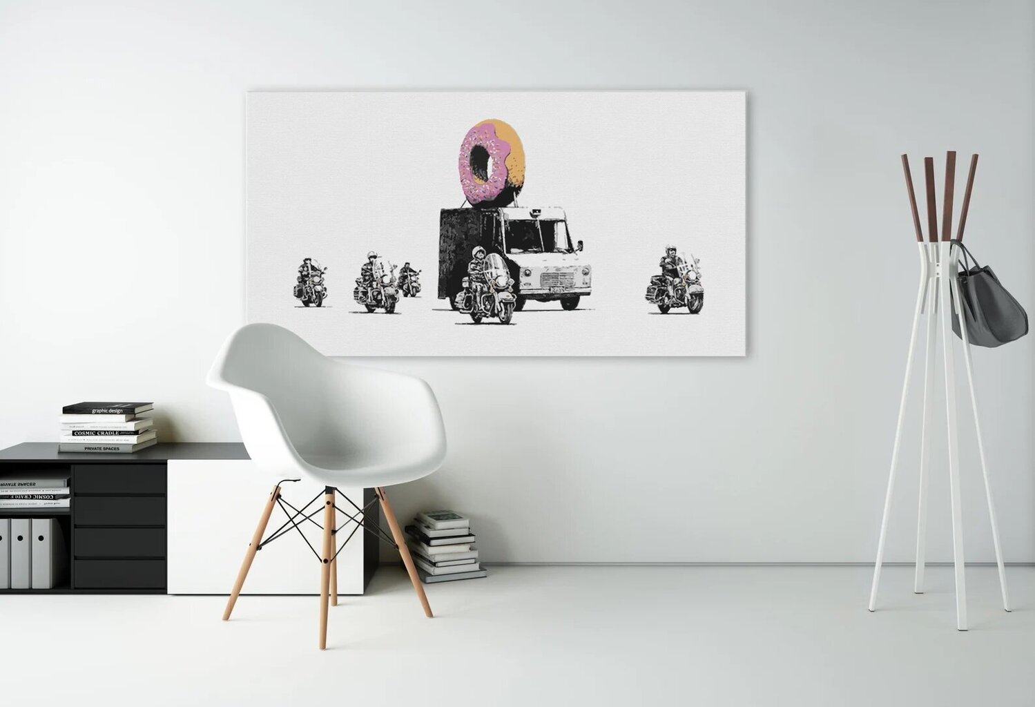 Liela sienas apdruka Audekls Banksy Graffiti Donut Truck interjera dekors - 120 x 78 cm cena un informācija | Dekoratīvās uzlīmes | 220.lv
