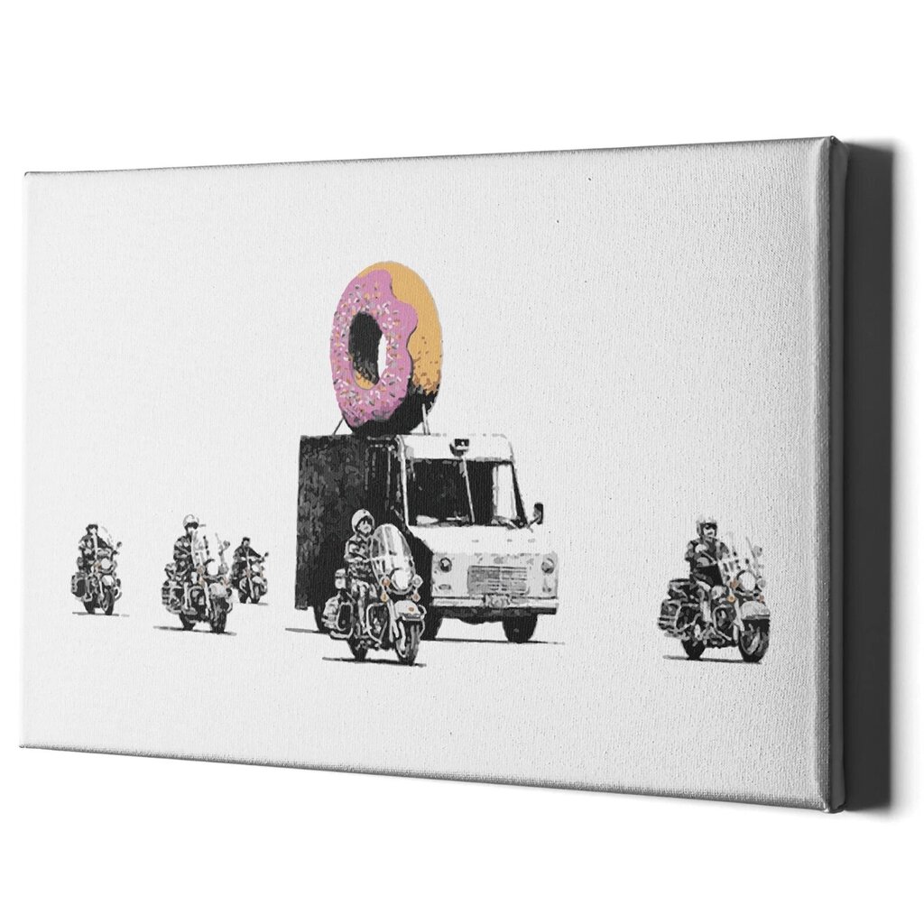 Liela sienas apdruka Audekls Banksy Graffiti Donut Truck interjera dekors - 120 x 78 cm cena un informācija | Dekoratīvās uzlīmes | 220.lv