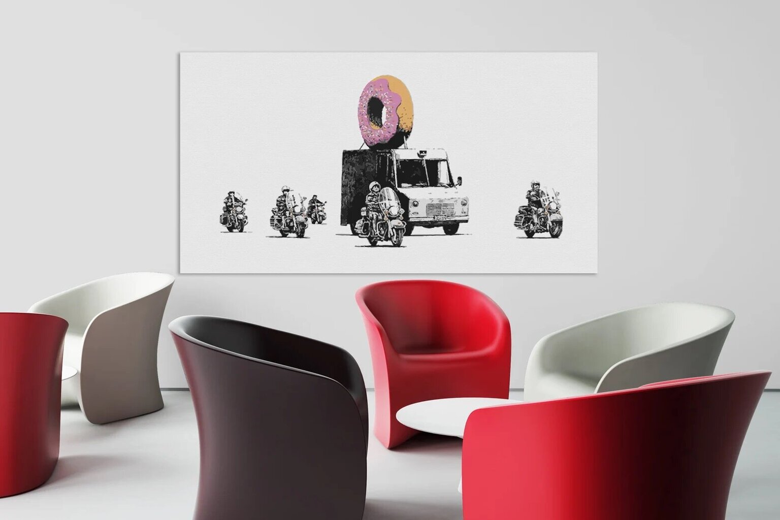 Liela sienas apdruka Audekls Banksy Graffiti Donut Truck interjera dekors - 120 x 78 cm cena un informācija | Dekoratīvās uzlīmes | 220.lv