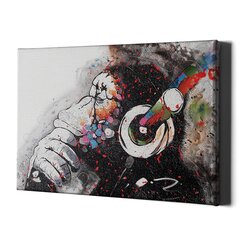 Sienas apdruka Audekls Banksy Graffiti domīgs pērtiķis ar austiņām, interjera dekors - 100 x 60 cm cena un informācija | Dekoratīvās uzlīmes | 220.lv