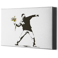 Sienas apdruka Audekls Banksy Graffiti Flower Thrower interjera dekors - 100 x 71 cm cena un informācija | Dekoratīvās uzlīmes | 220.lv