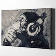 Sienas apdruka Kanvas Banksy Graffiti domīgs mērkaķis ar austiņām Retro interjera dekors - 100 x 60 cm