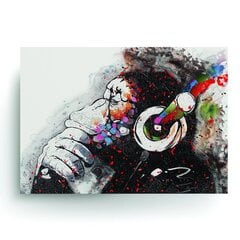 Sienas plakāts Banksy Graffiti domājošs mērkaķis ar austiņām, interjera dekors - 100 x 71 cm cena un informācija | Dekoratīvās uzlīmes | 220.lv