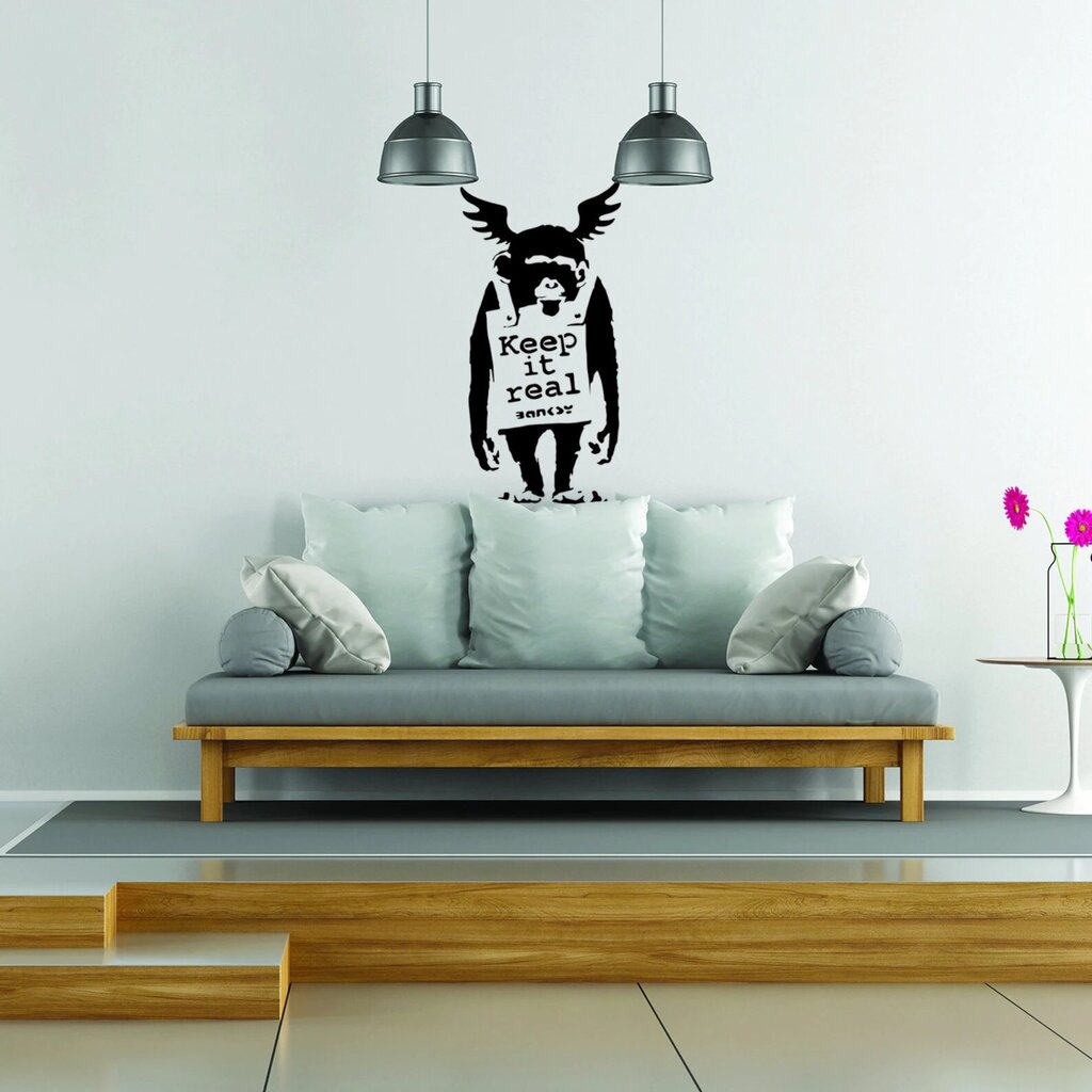 Vinila sienas uzlīme Banksy Graffiti Funny Monkey interjera dekors - 100 x 53 cm cena un informācija | Dekoratīvās uzlīmes | 220.lv