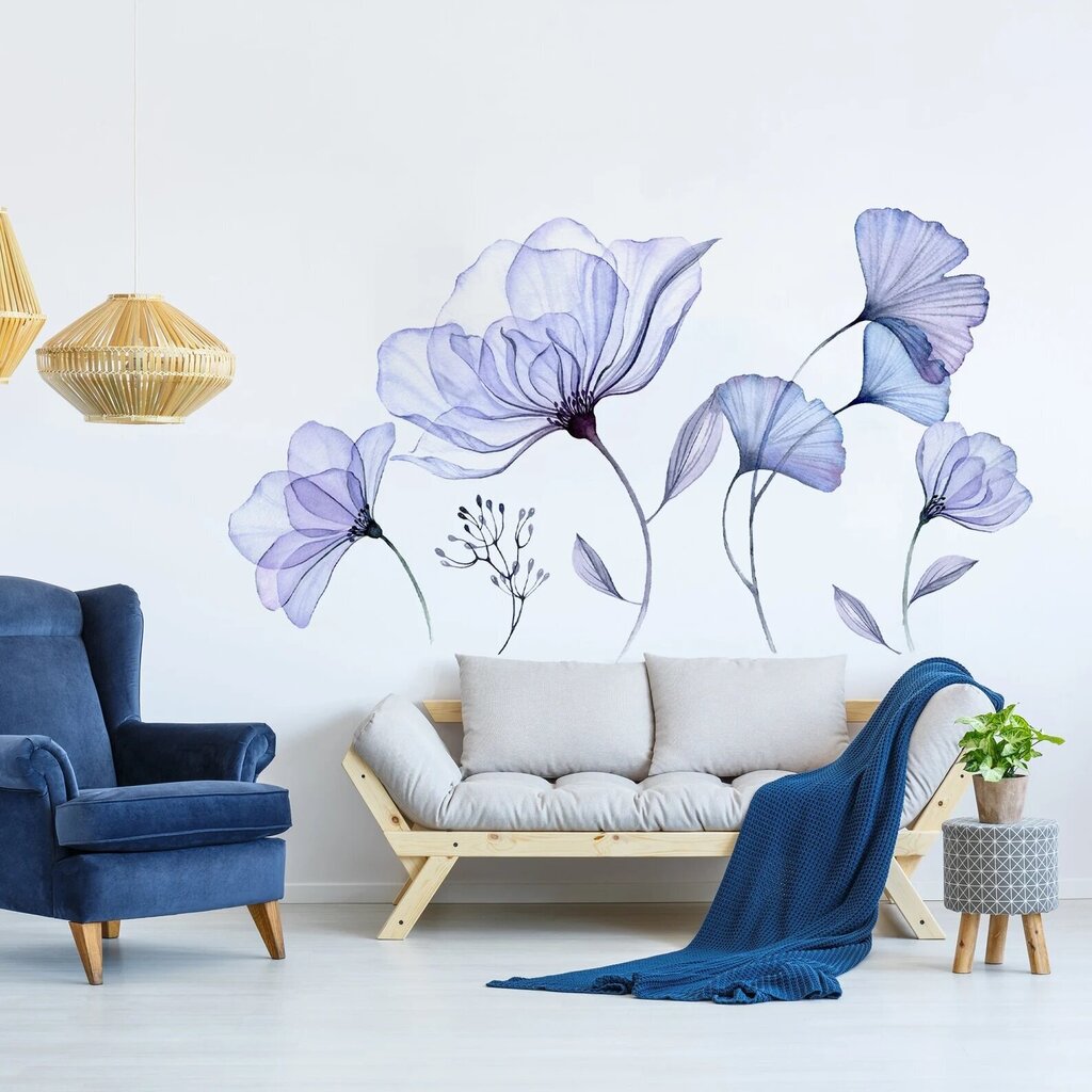 Vinila uzlīme uz sienas delikātiem ziediem, interjera dekors - 200 x 111 cm цена и информация | Dekoratīvās uzlīmes | 220.lv