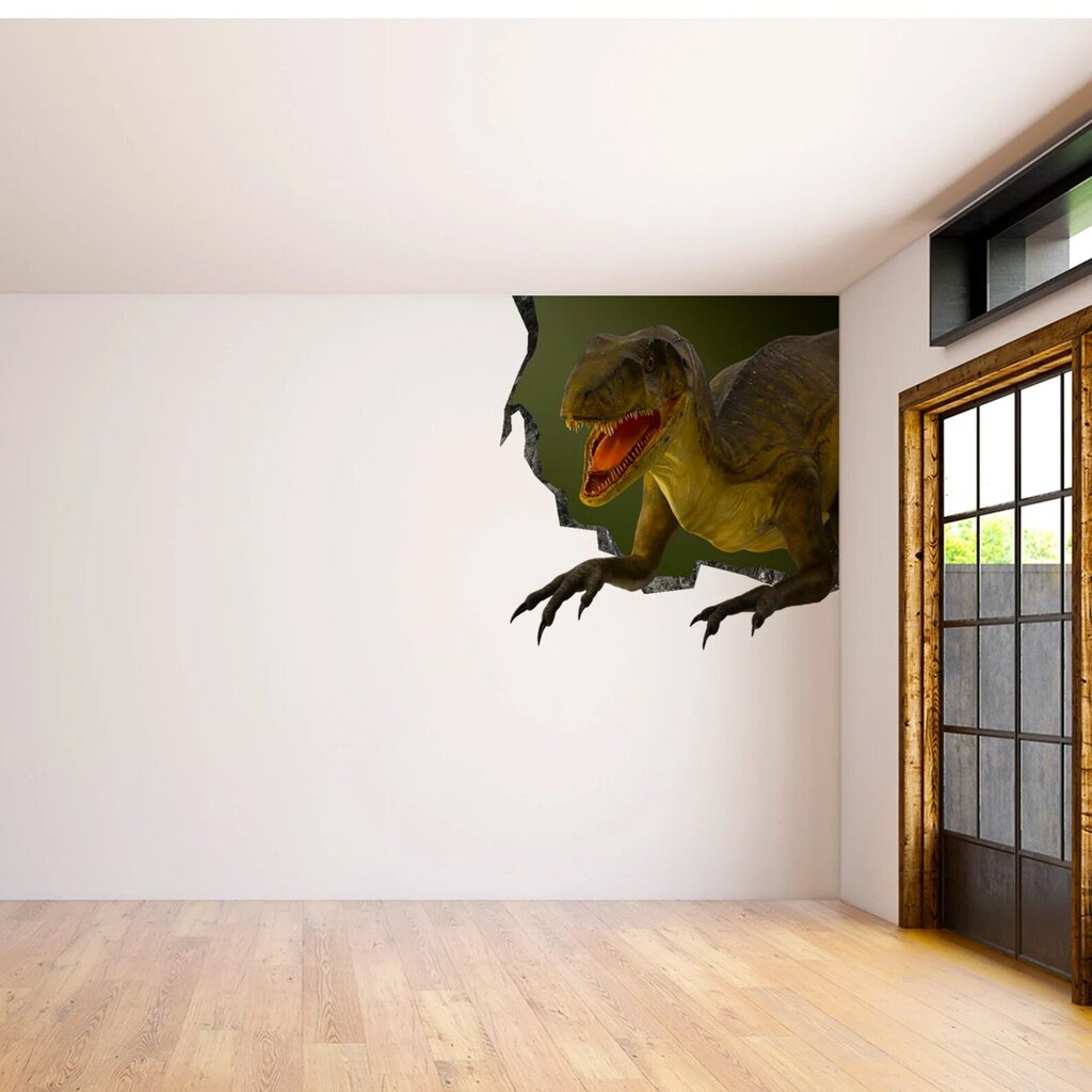 Vinila uzlīme uz sienas, 3D dinozaurs, bērnu istabas interjera dekors - 100 x 100 cm cena un informācija | Dekoratīvās uzlīmes | 220.lv
