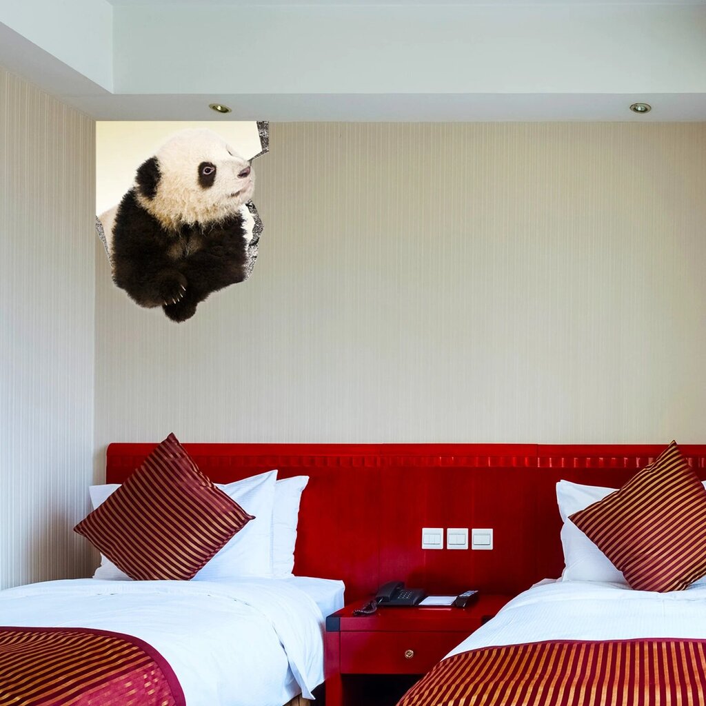 Vinila uzlīme uz sienas, 3D panda, uzlīme ar dzīvniekiem interjera dekoru bērnu istabai - 60 x 60 cm cena un informācija | Dekoratīvās uzlīmes | 220.lv