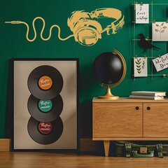 Vinila uzlīme uz sienas, oranžās austiņu mūzikas dizains, interjera dekors - 120 x 40 cm cena un informācija | Dekoratīvās uzlīmes | 220.lv