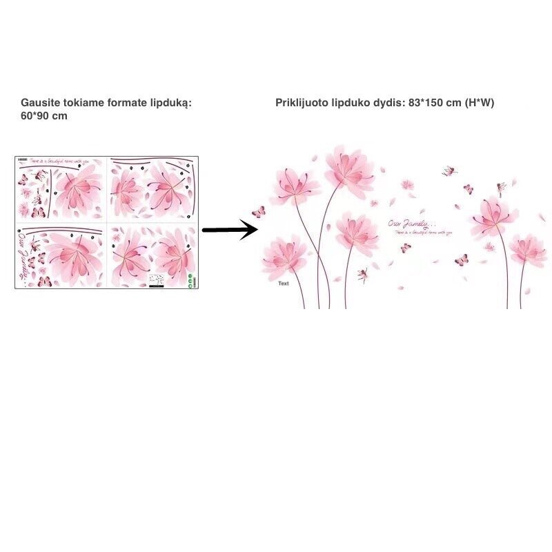 Interjera uzlīme Rozā ziedi cena un informācija | Dekoratīvās uzlīmes | 220.lv