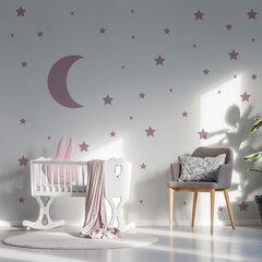 Vinila sienas uzlīme Pink Stars and Moon Interjera dekors - 116 gab. cena un informācija | Dekoratīvās uzlīmes | 220.lv