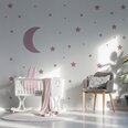 Виниловая наклейка на стену розовые звёзды и луна Декор интерьера - 116 шт.